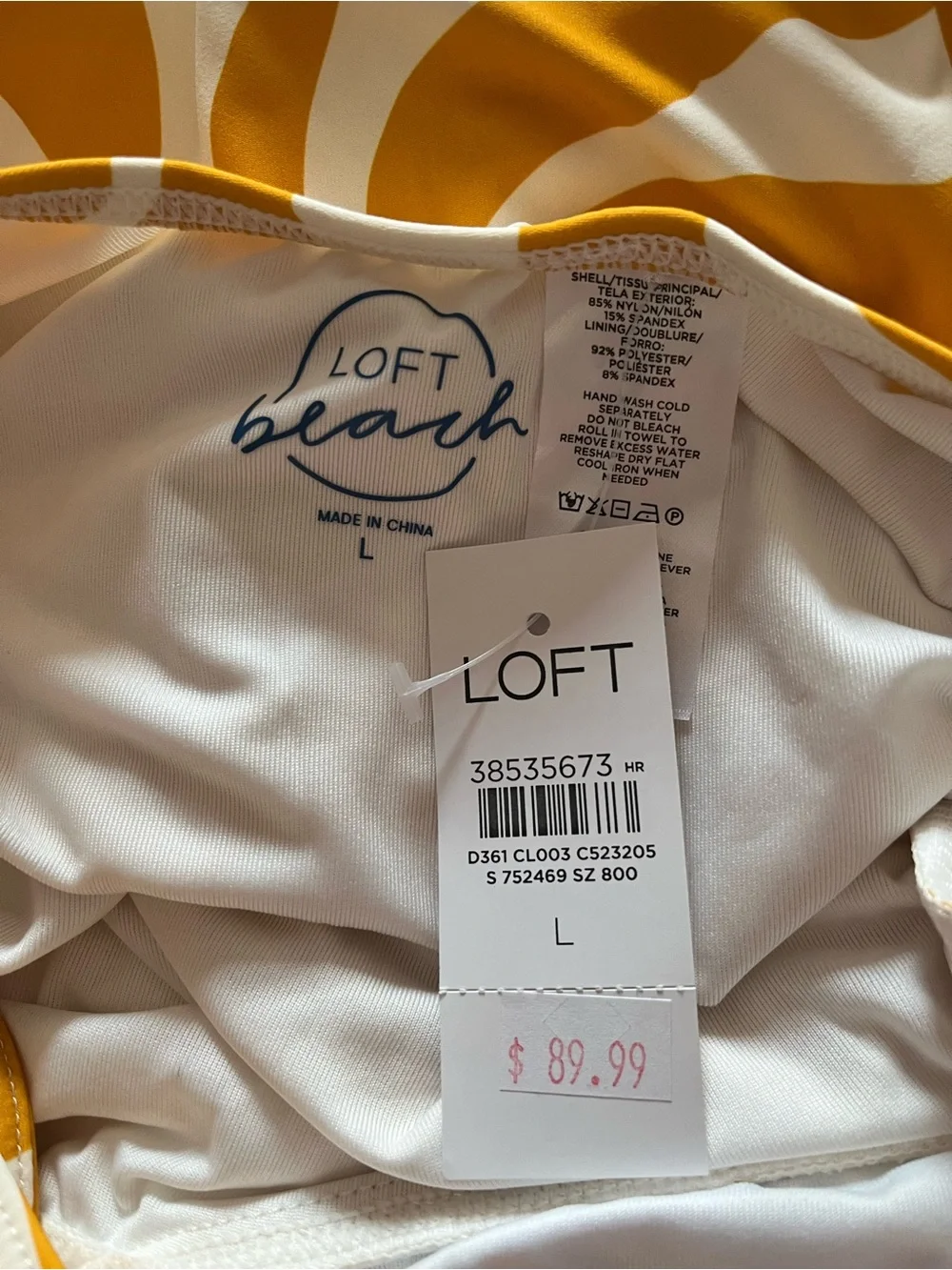 LOFT Yellow and Cream Wave-Print Tie-Front One Piece Swimsuit